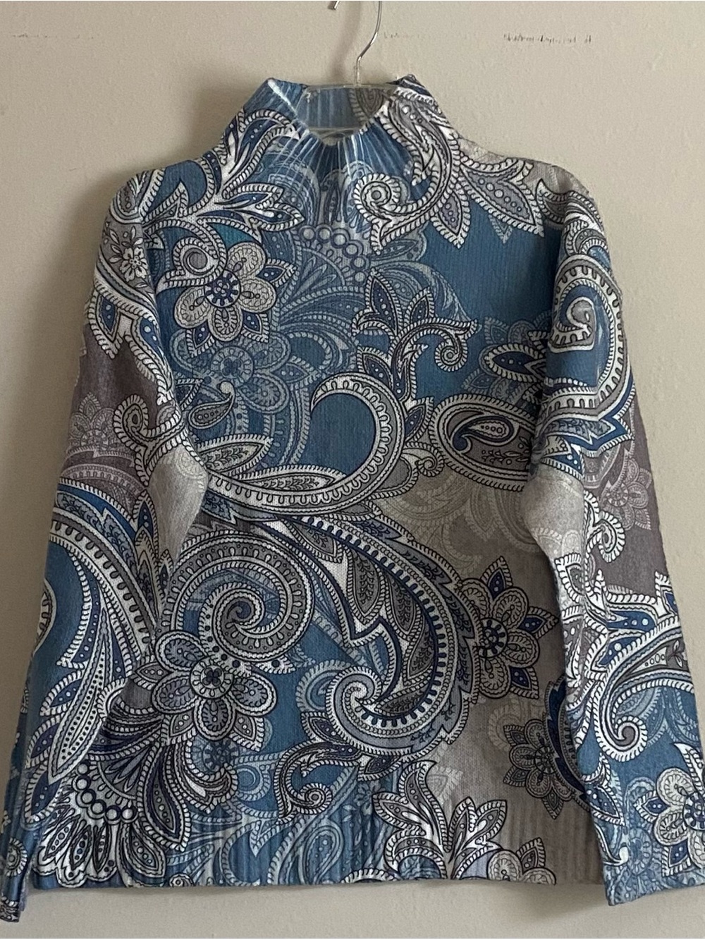 Blue Paisley Mock-Neck Blazer Jacket